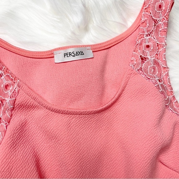 ✨ Persaya Peach Pink Peplum Sleeveless Lace Trim Blouse Tank Size M - Picture 2 of 4